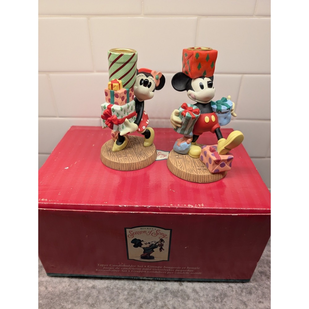 VTG Mickey's Season of Song Disney Store Mickey Minnie Mouse‎ Candle Holders